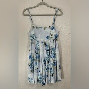 Willow Raissa Linen Blend Blue Purple Floral Strap Mini Dress Women’s Medium